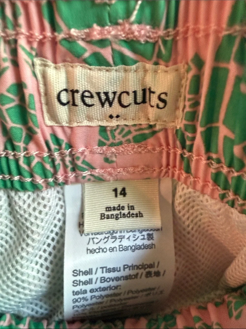 Boy’s Size 14 Pink & Green Turtle-Print Swim Shorts